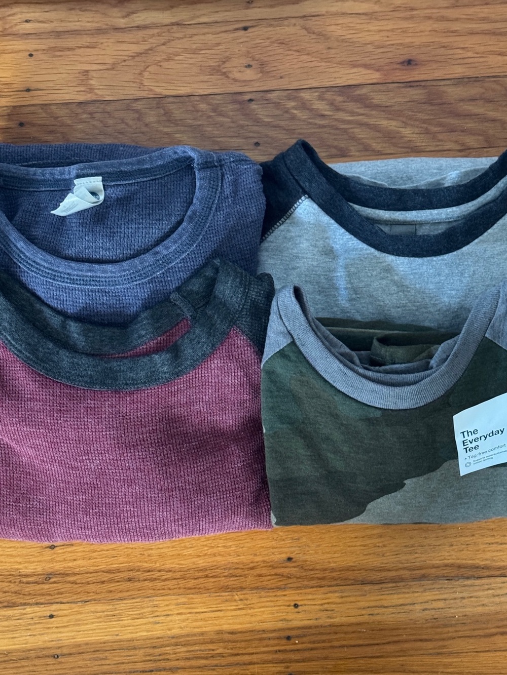 Boys Long Sleeve Baseball Tees Bundle in Gray, Green, Maroon & Navy